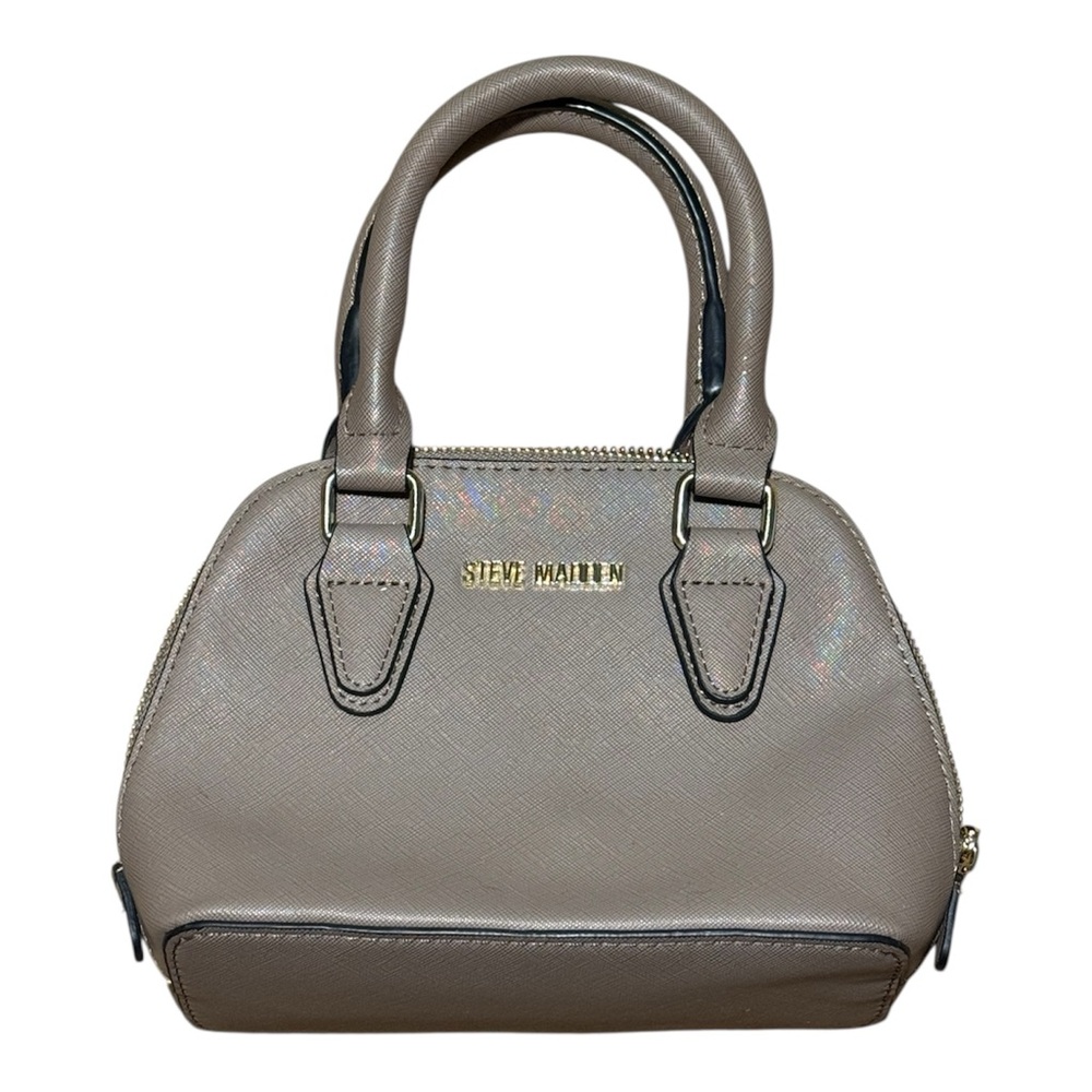 Steve Madden Taupe Mini Dome Satchel with Gold Logo Attachable Crossbody Strap